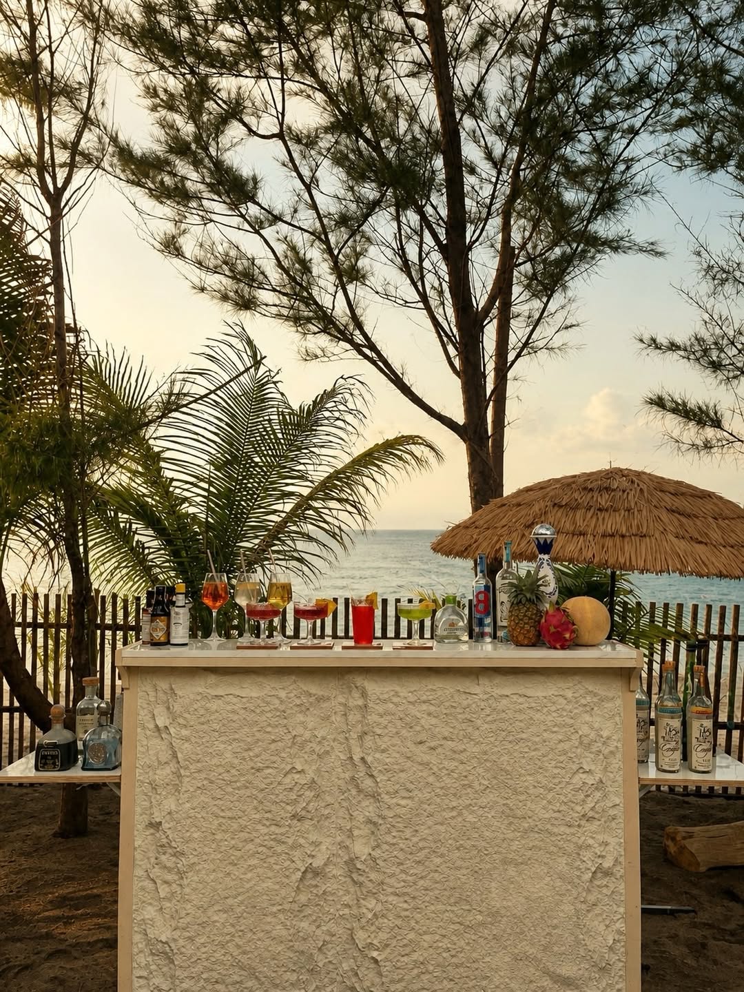 Piña Cabana mobile bar setup at sunset on Boracay beach